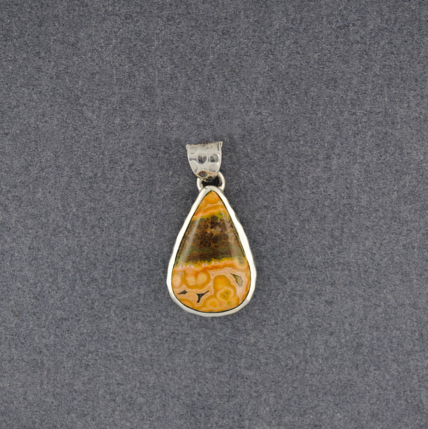 Sterling Silver Ocean Jasper Mini Hammered Teardrop Pendant