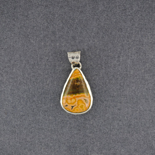 Sterling Silver Ocean Jasper Mini Hammered Teardrop Pendant