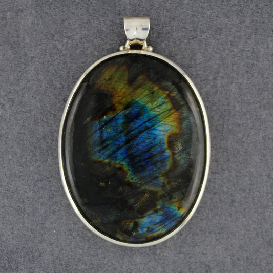 Sterling Silver Extra Large Oval Labradorite Pendant