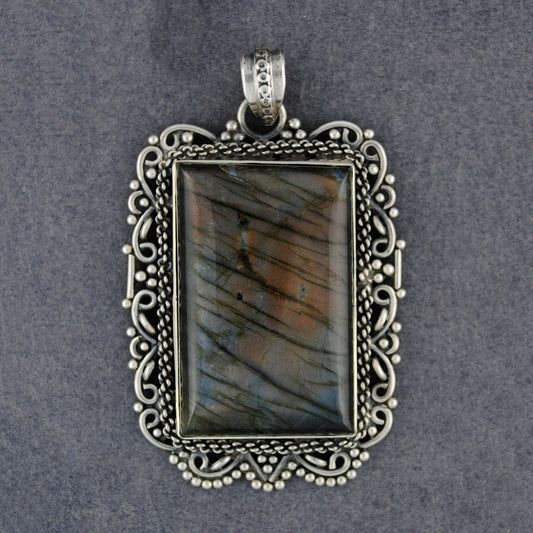 Sterling Silver  Labradorite Fancy Rectangle Pendant