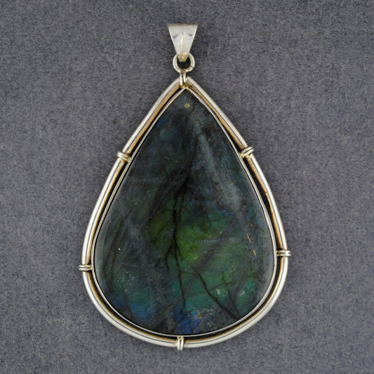 Sterling Silver Labradorite Teardrop Floating Bezel Pendant