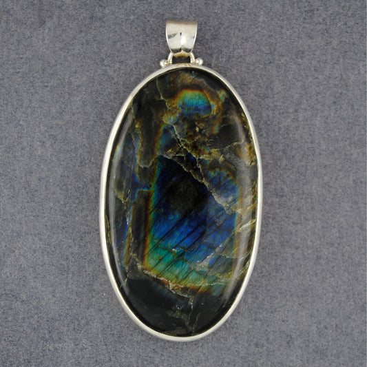 Sterling Silver Labradorite Large Long Oval Pendant