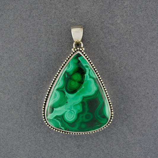 Sterling Silver Malachite Rounded Triangle Pendant