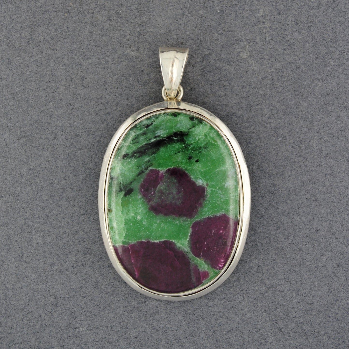 Sterling Silver Ruby Zoisite Oval Bezel Pendant