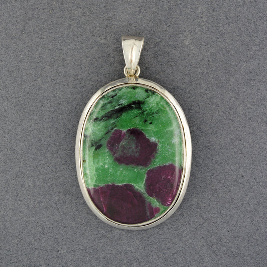 Sterling Silver Ruby Zoisite Oval Bezel Pendant