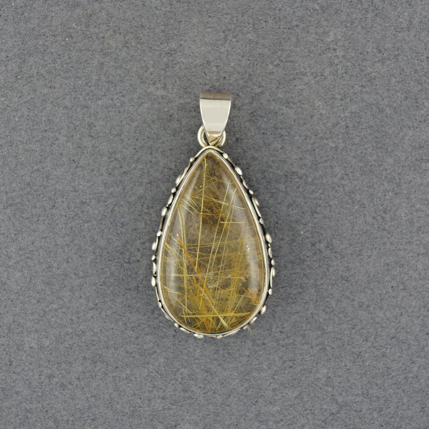 Sterling Silver Rutilatied Quartz Scroll Teardrop Pendant