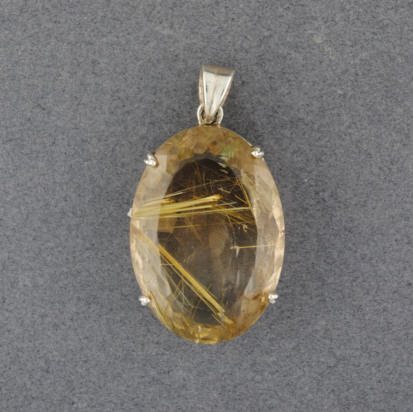 Sterling Silver Rutilatied Quartz Faceted Oval Pendant