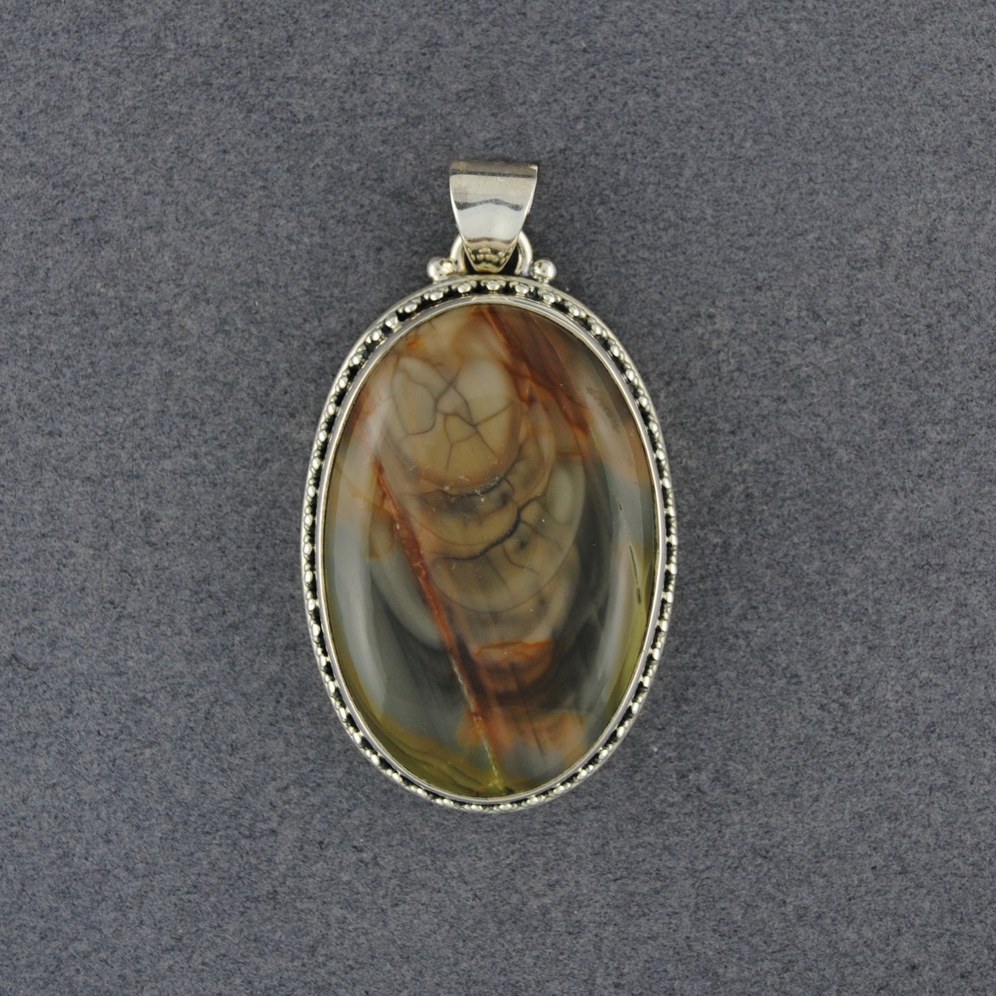 Sterling Silver Imperial Jasper Antiqued Oval Pendant