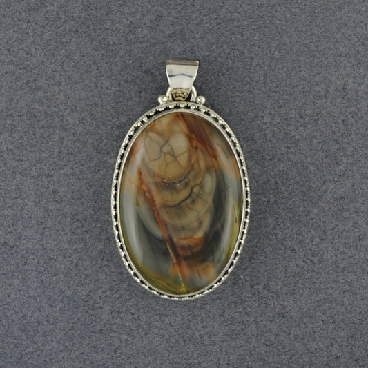 Sterling Silver Imperial Jasper Antiqued Oval Pendant