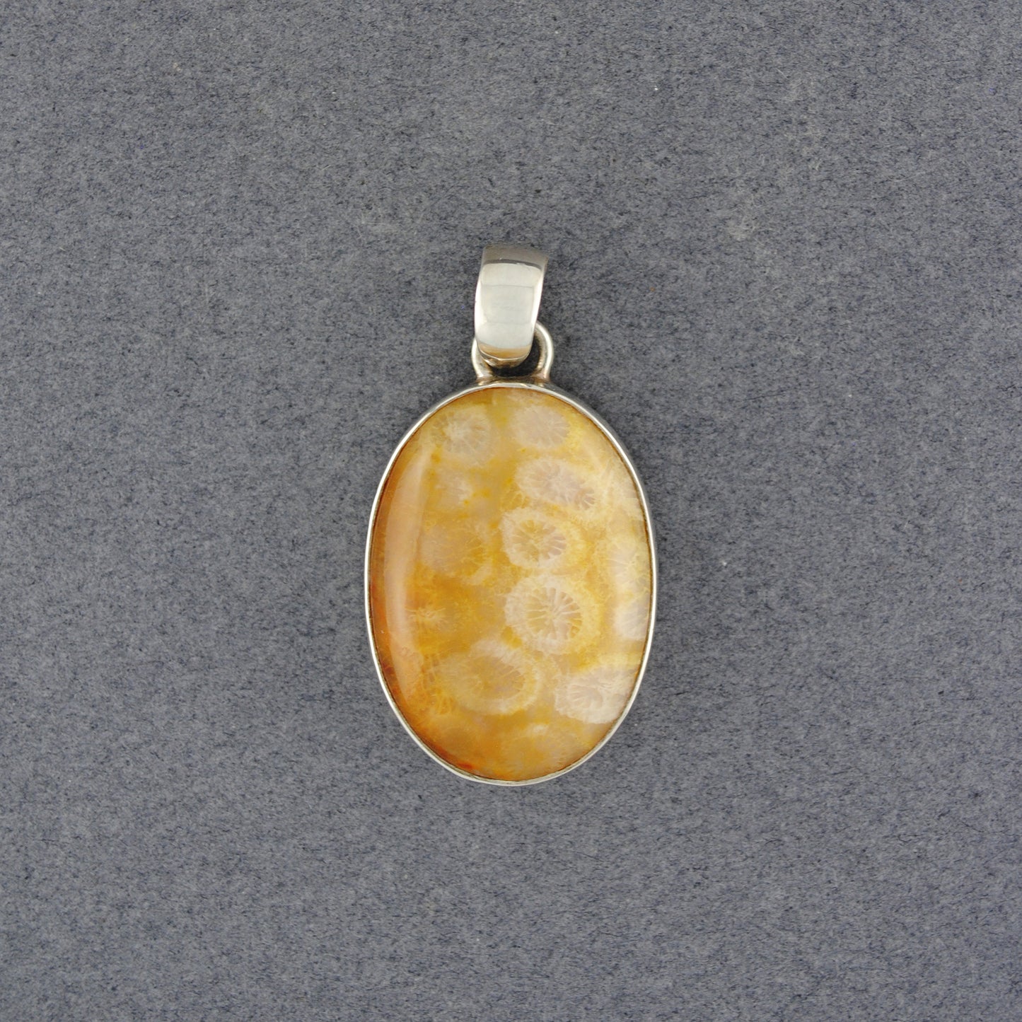 Sterling Silver Fossilized Coral Small Oval Pendant