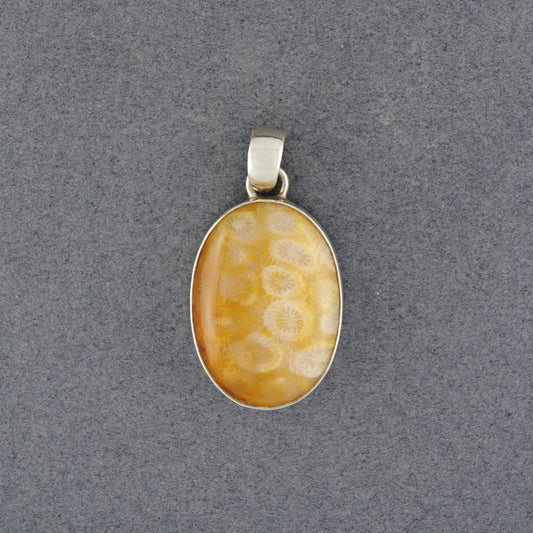 Sterling Silver Fossilized Coral Small Oval Pendant