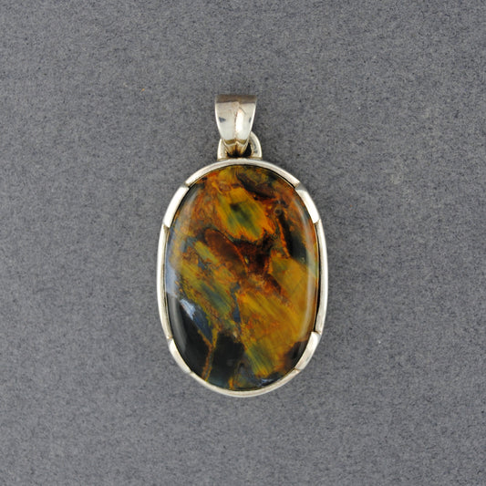 Sterling Silver Pietersite Notched Oval Pendant
