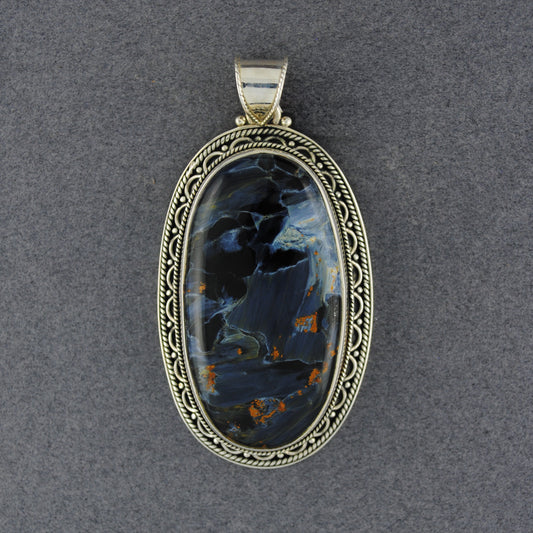 Sterling Silver Pietersite Fancy Oval Pendant