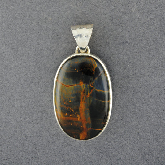 Sterling Silver Pietersite Hammered Oval Pendant