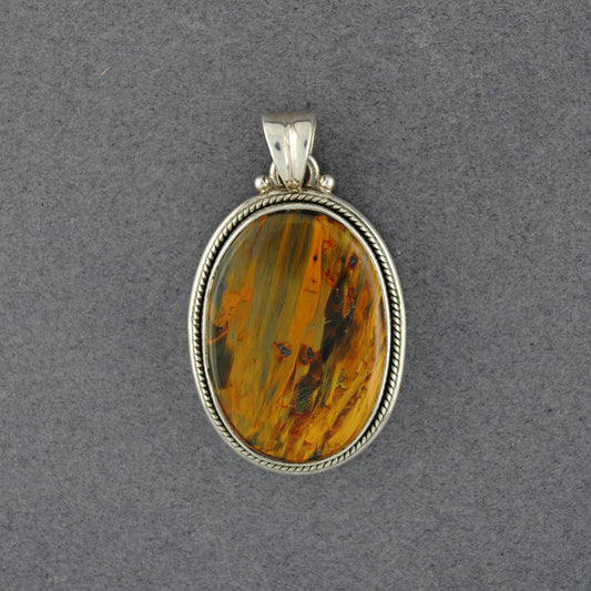 Sterling Silver Pietersite Twist Bezel Oval Pendant