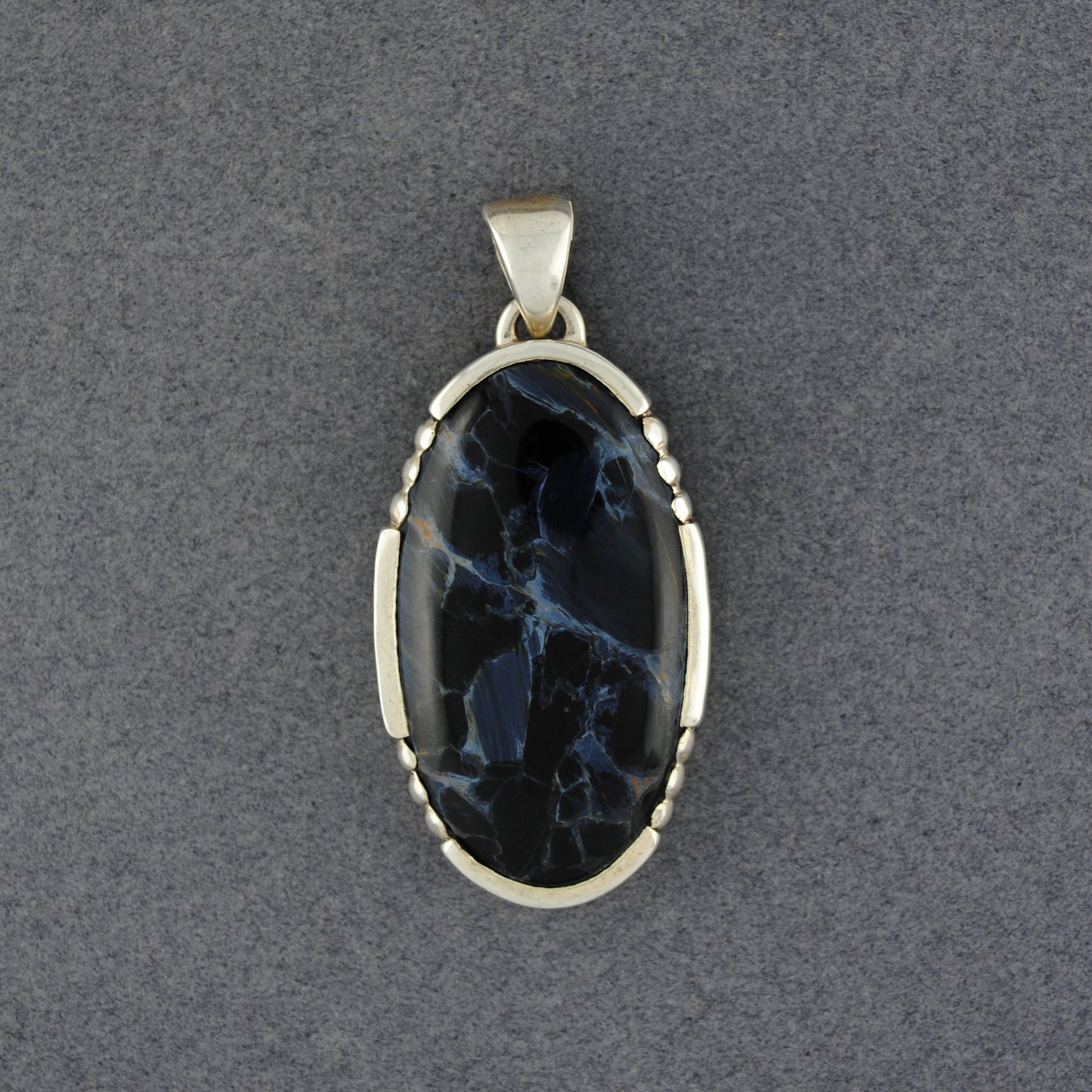 Sterling Silver Pietersite Notched Long Oval Pendant