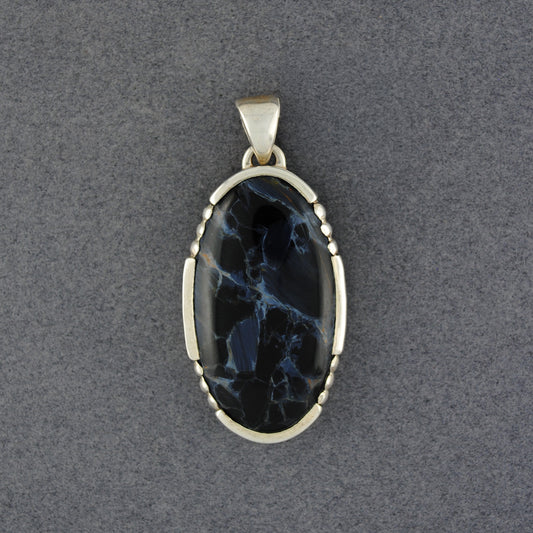 Sterling Silver Pietersite Notched Long Oval Pendant