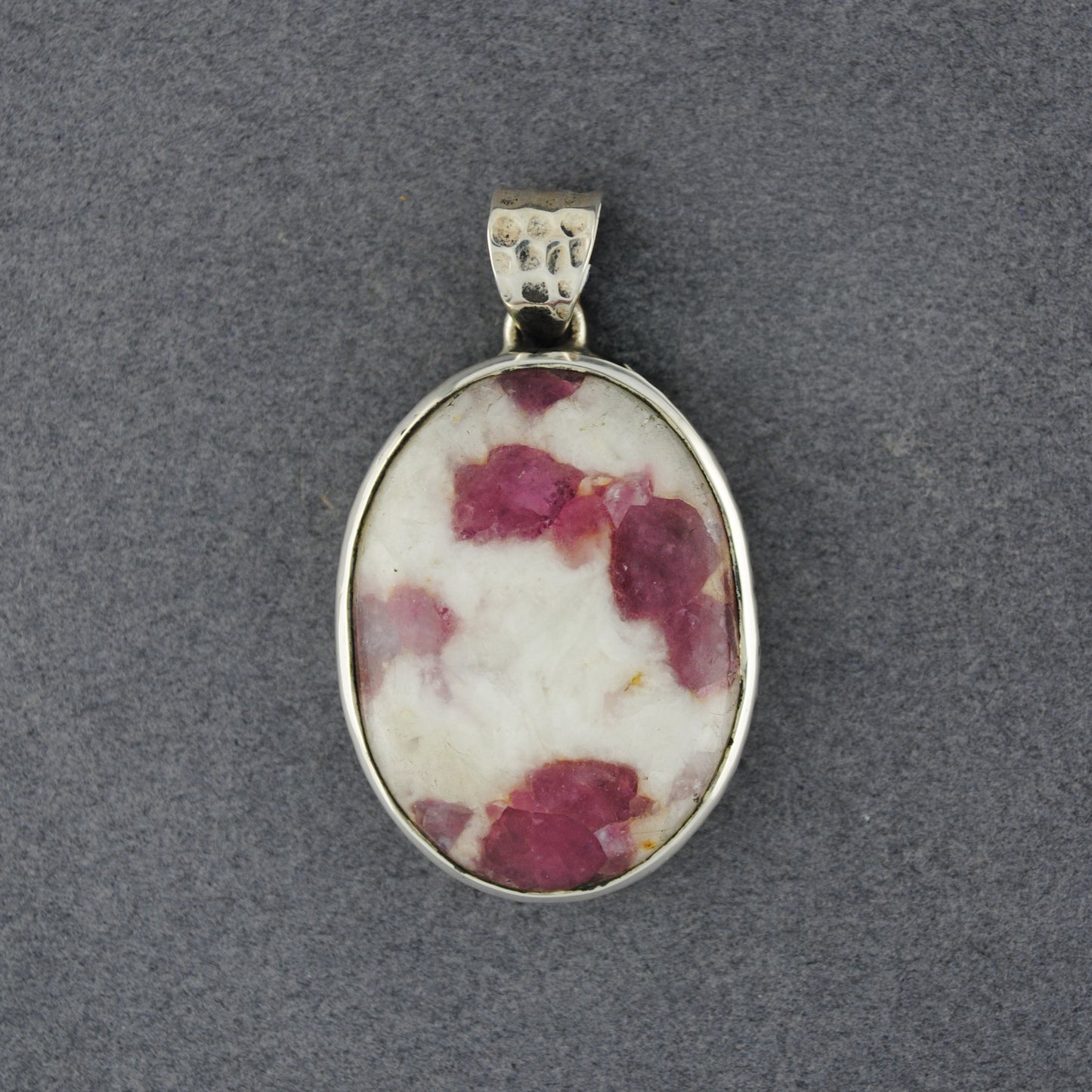 Sterling Silver Tourmaline in Quartz Hammered Oval Pendant