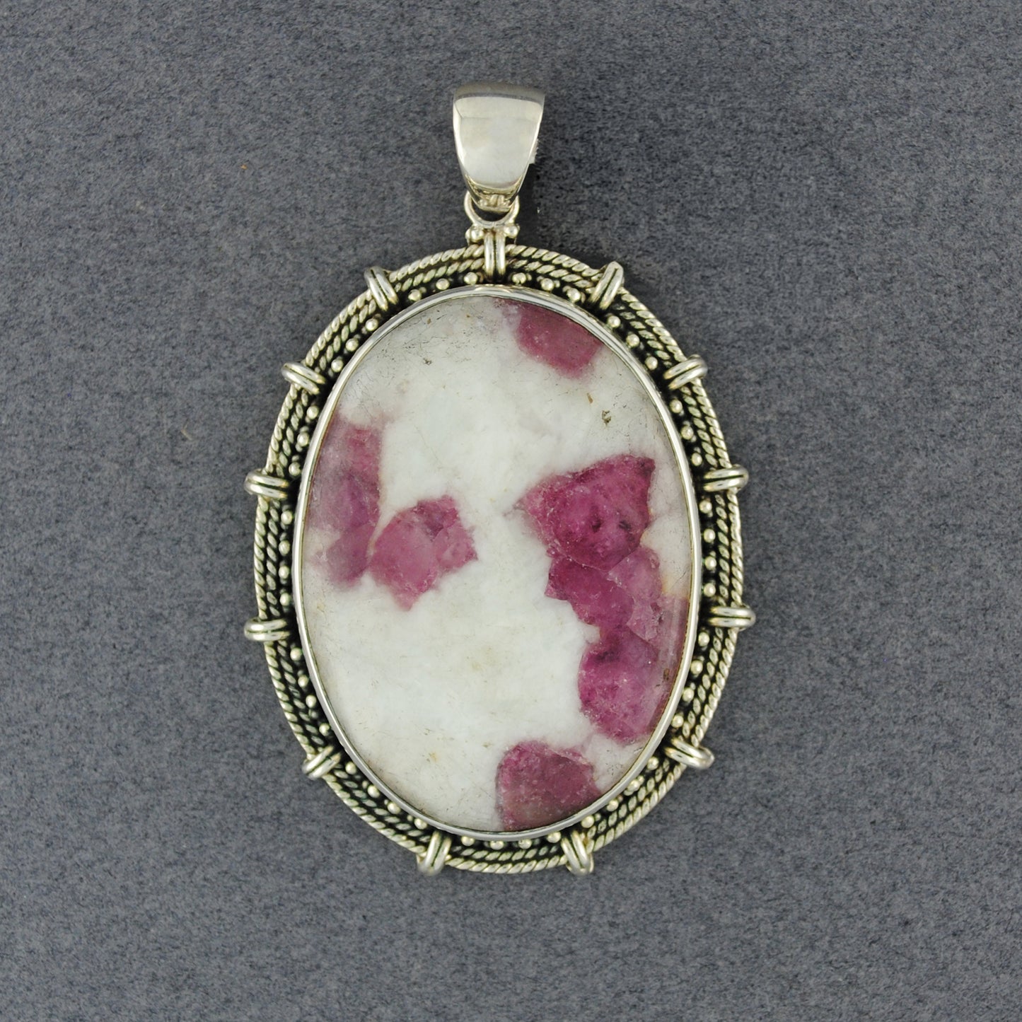 Sterling Silver Tourmaline in Quartz Antiqued Oval Pendant