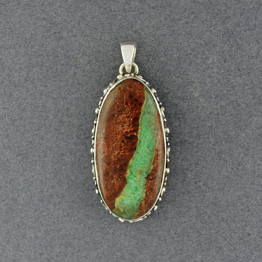 Sterling Silver Boulder Chrysoprase Swirl Bezel Oval Pendant