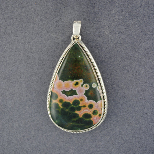 Sterling Silver Ocean Jasper Large Twisted Teardrop Pendant