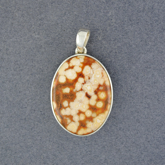 Sterling Silver Ocean Jasper Orange and Tan Oval Pendant