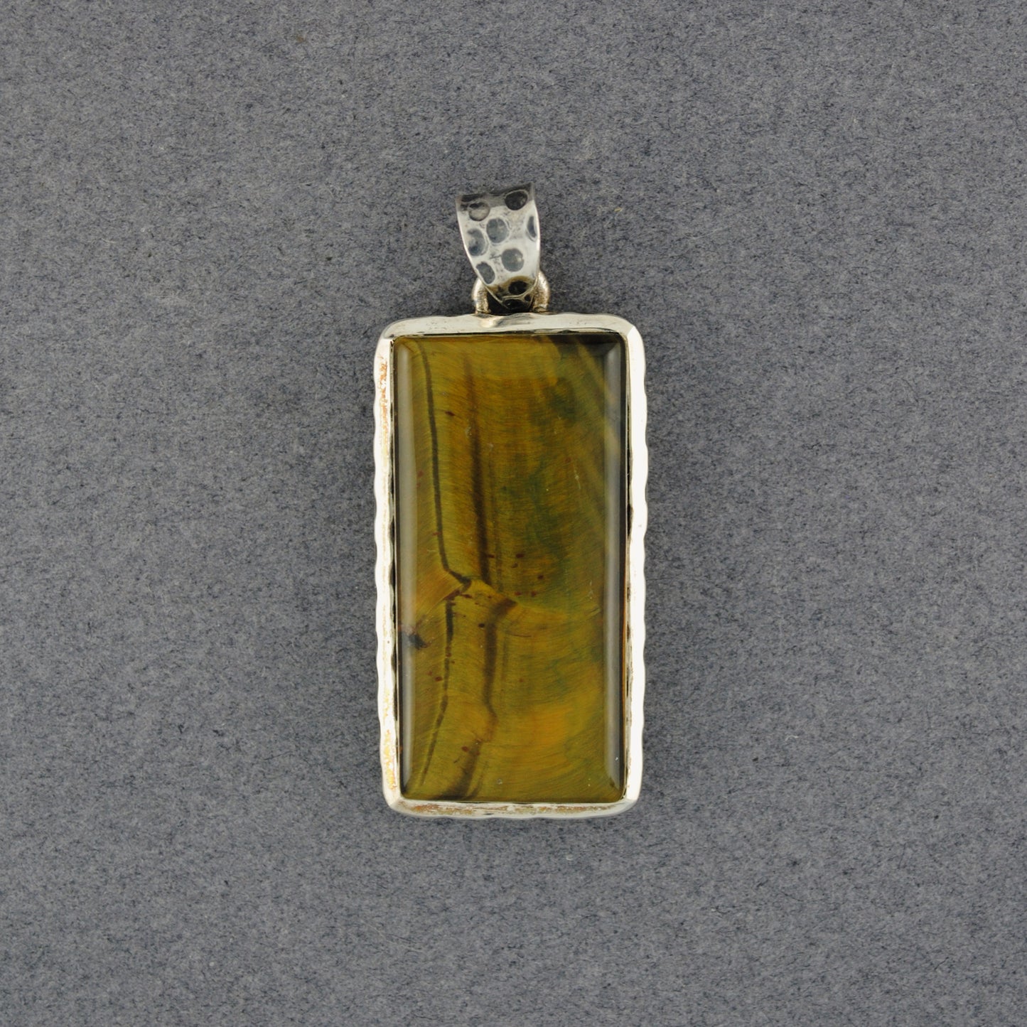 Sterling Silver Tiger Eye Hammered Rectangle Pendant