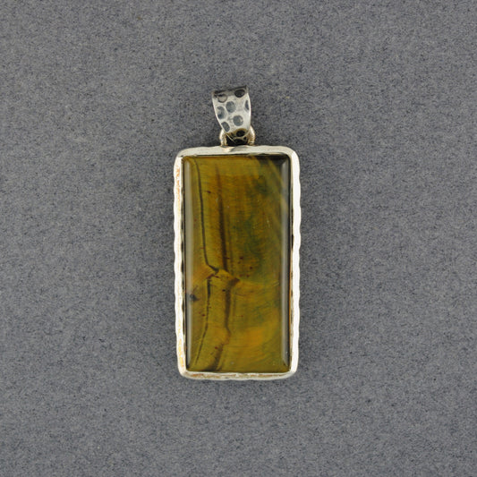 Sterling Silver Tiger Eye Hammered Rectangle Pendant