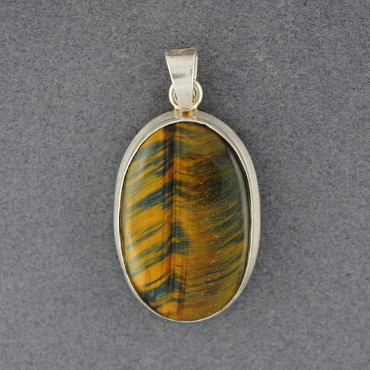 Sterling Silver Tiger Eye Bezel Oval Pendant
