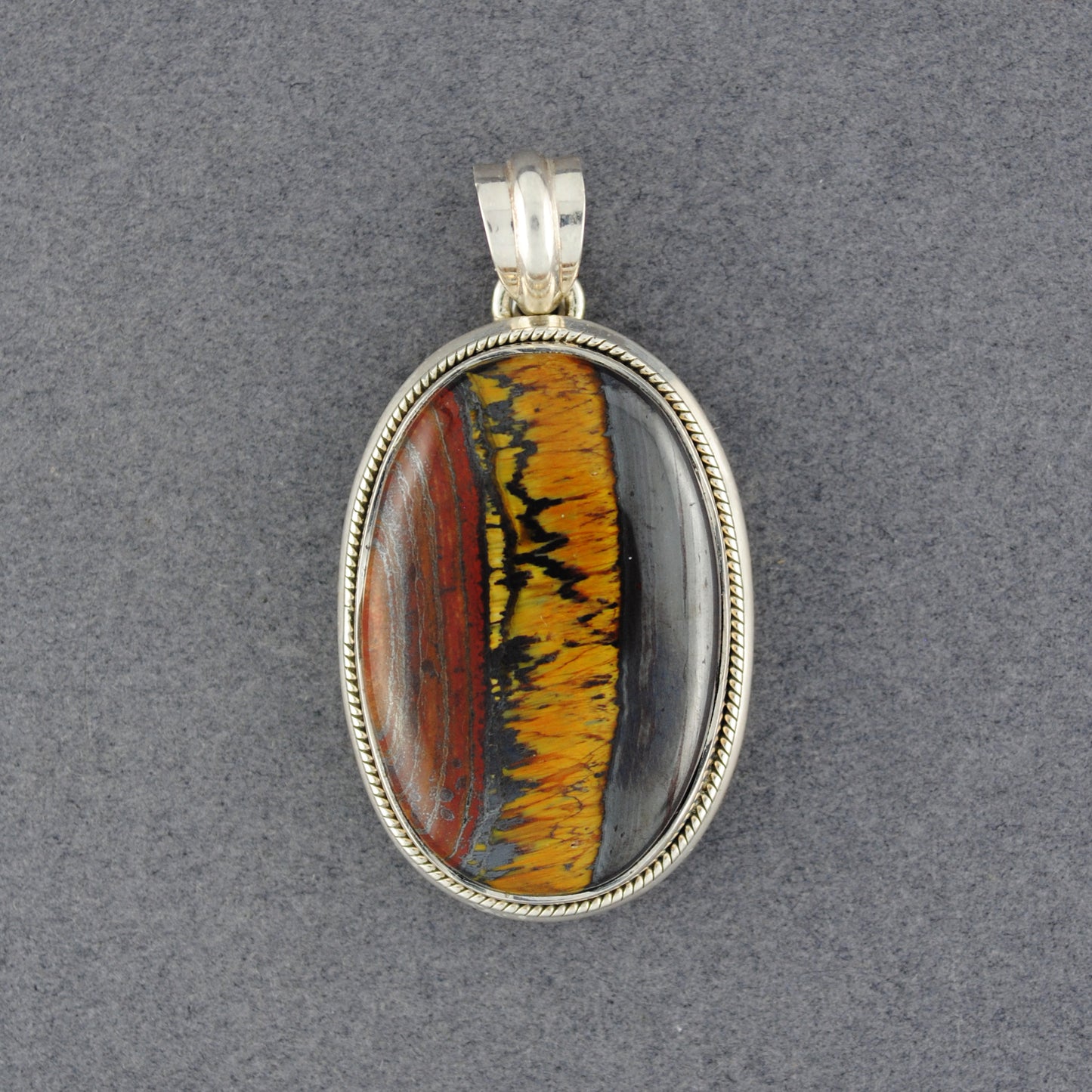 Sterling Silver Iron Tiger Eye Twisted Oval Pendant