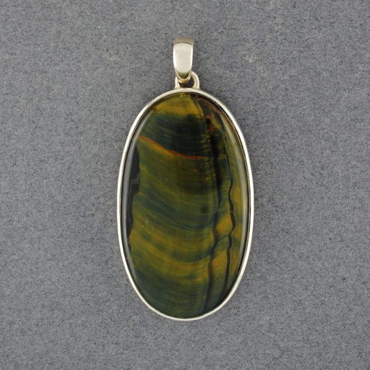 Sterling Silver Tiger Eye Long Oval Pendant