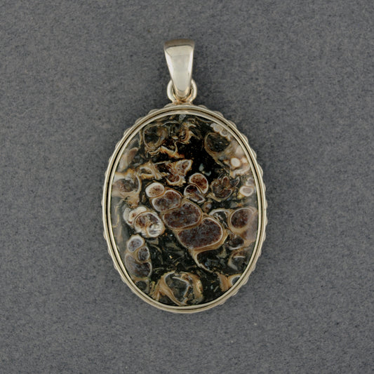Sterling Silver Turretella Notched Oval Pendant
