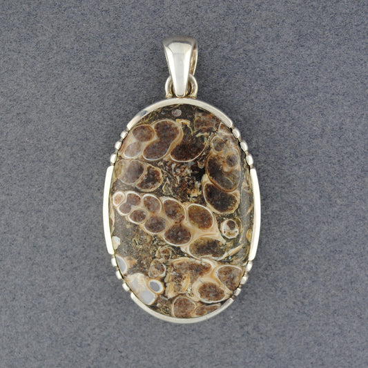 Sterling Silver Turretella Notched Long Oval Pendant