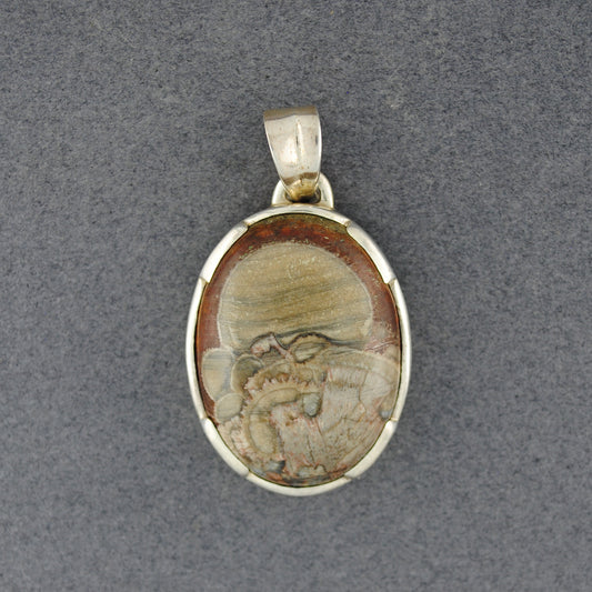 Sterling Silver Mushroom Rhyolite Medium Oval Pendant