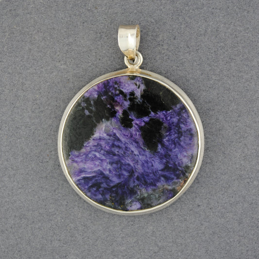 Sterling Silver Charoite Circle Bezel Pendant