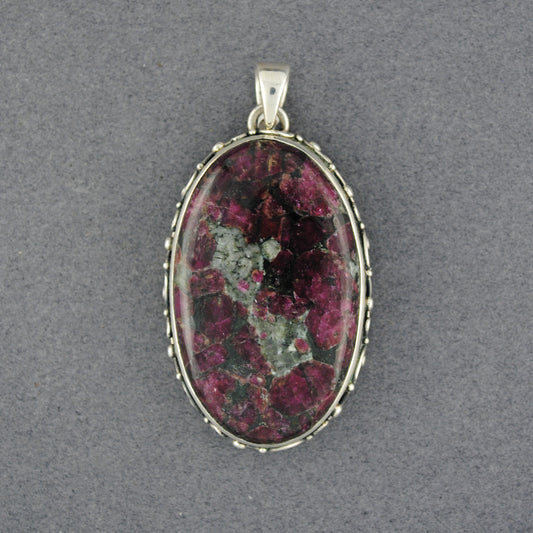 Sterling Silver Eudyalite Oval Swirl Bezel Pendant