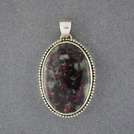 Sterling Silver Eudyalite Large Oval Dotted Bezel Pendant