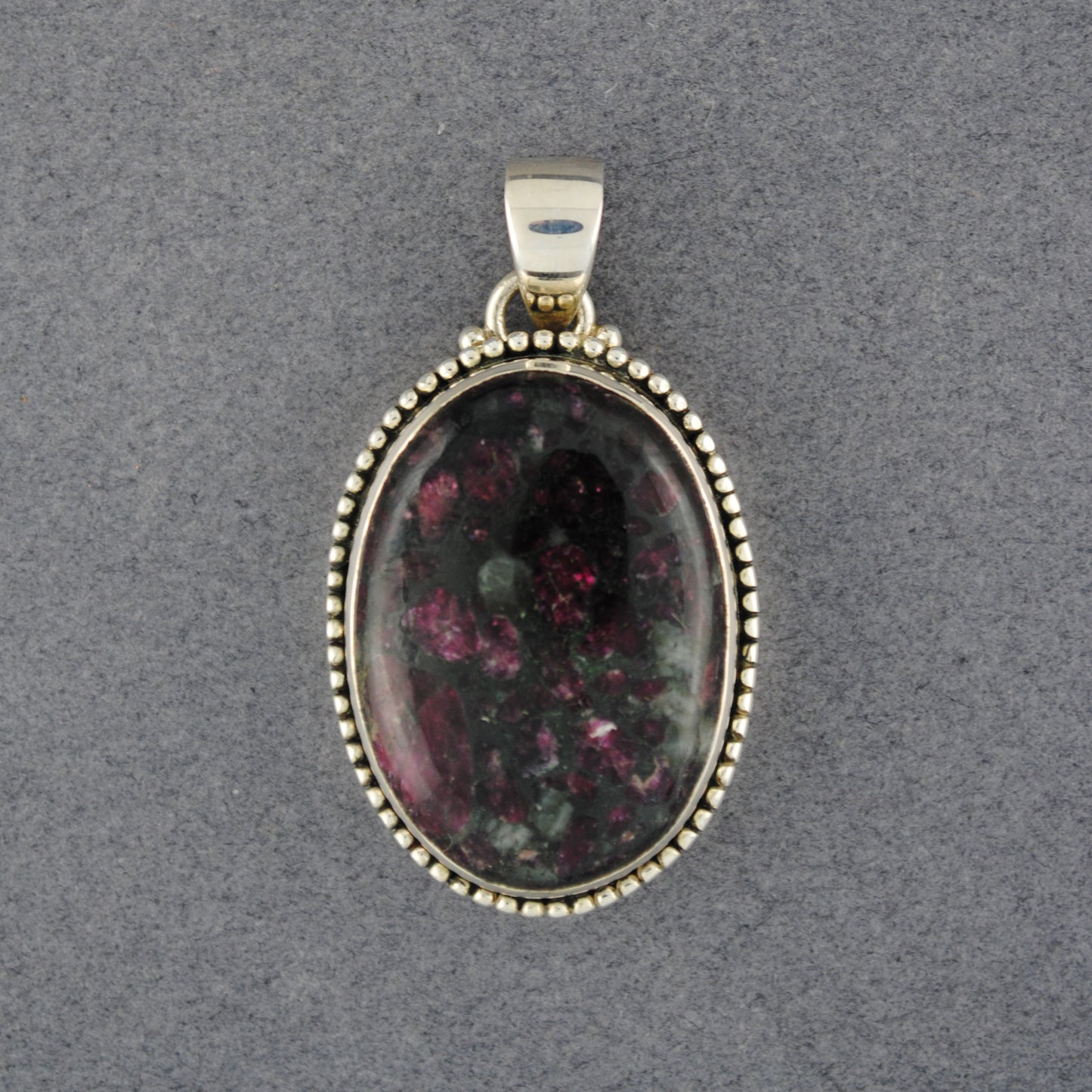Sterling Silver Eudyalite Medium Oval Dotted Bezel Pendant