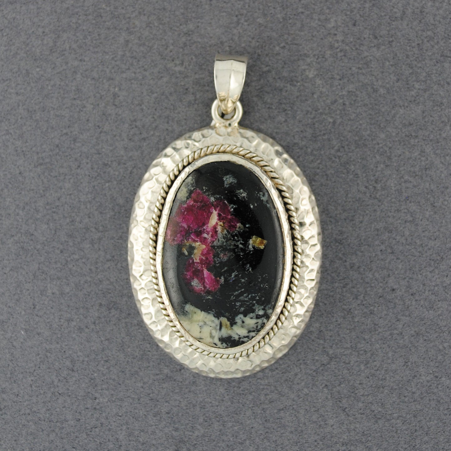 Sterling Silver Eudyalite Large Hammered Oval Pendant