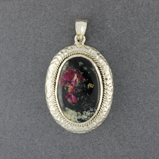 Sterling Silver Eudyalite Large Hammered Oval Pendant