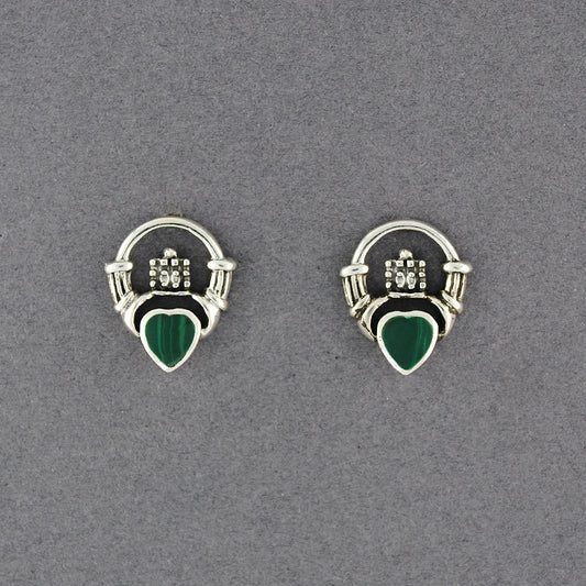 Sterling Silver Malachite Claddagh Earrings