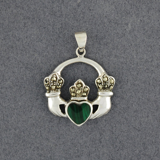 Sterling Silver Malachite Claddagh Pendant