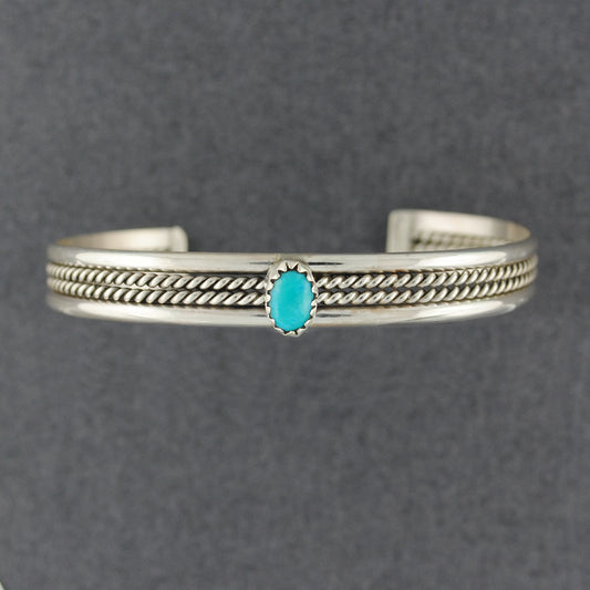 Sterling Silver Small Turquoise Oval Double Twist Cuff Bracelet