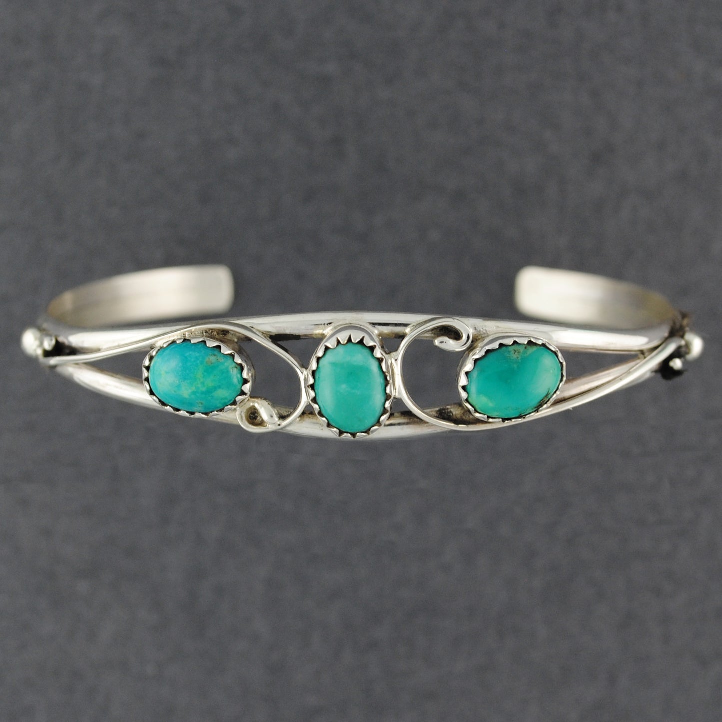 Sterling Silver Turquoise Ovals and Curls Cuff Bracelet