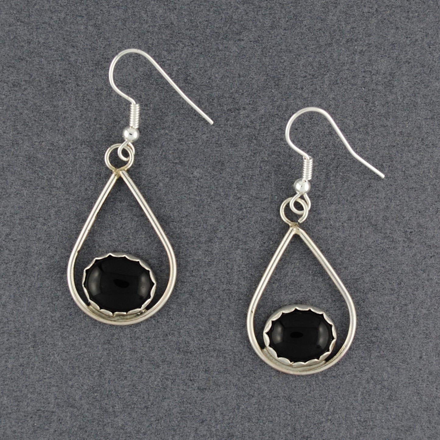 Sterling Silver Onyx Oval In Teardrop Earrings