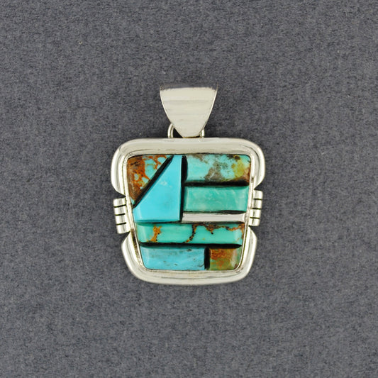Sterling Silver Turquoise Inlay Square Pendant