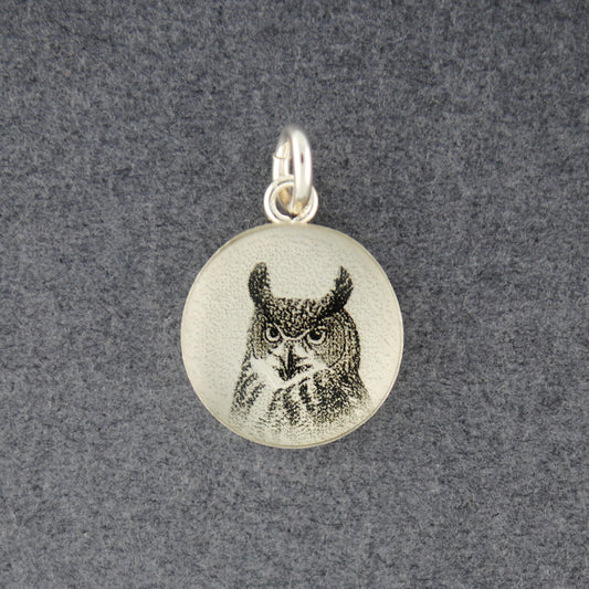 Sterling Silver Horned Owl Picture Pendant