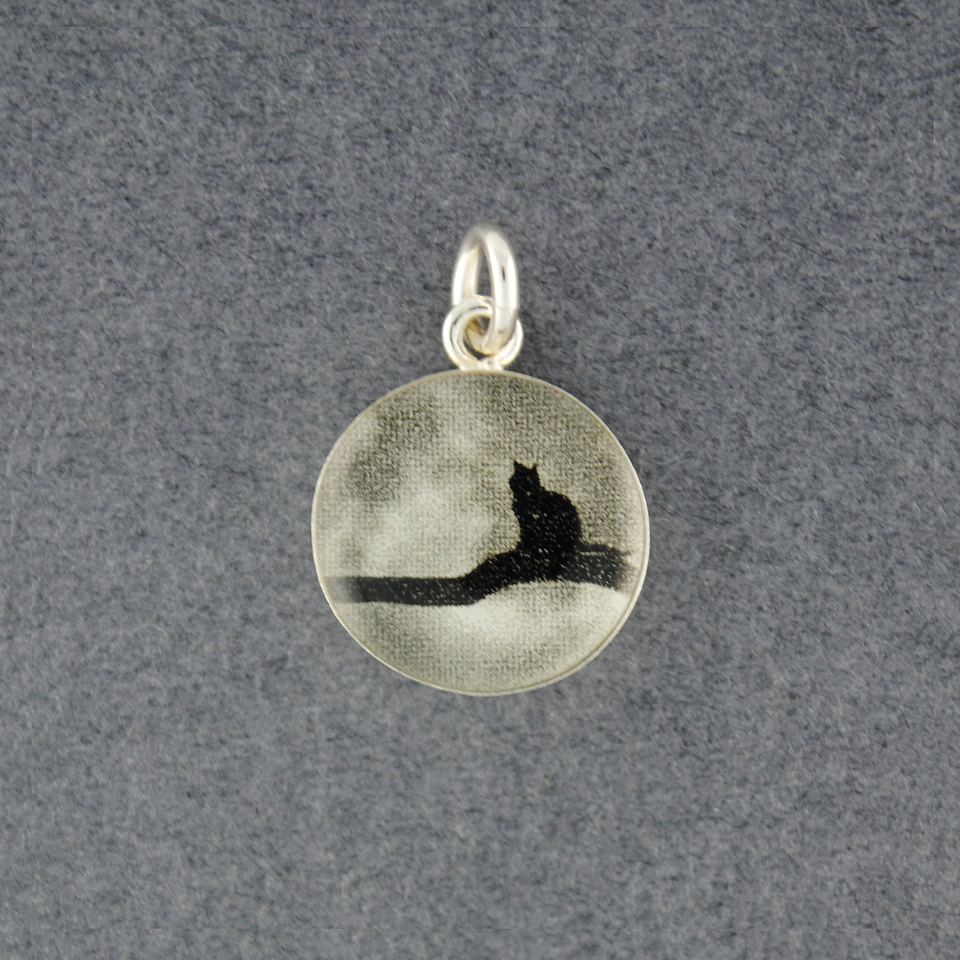 Sterling Silver Moon Cat Picture Pendant
