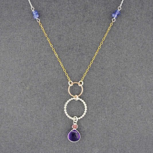 Silver Amethyst River Necklace